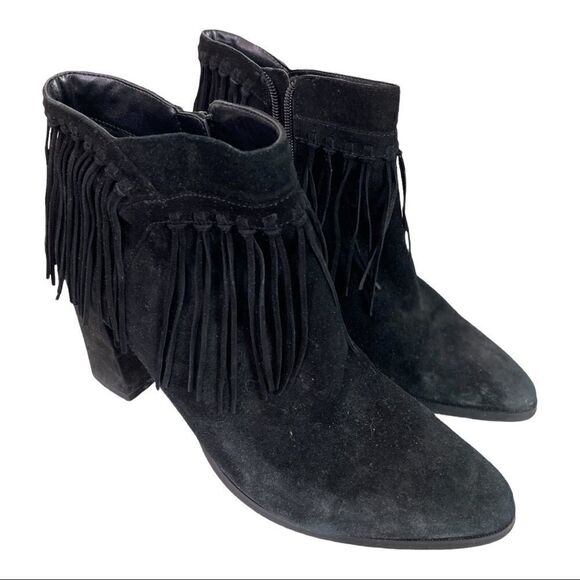 NINE WEST black fringe ankle boots - Picture 6 of 9